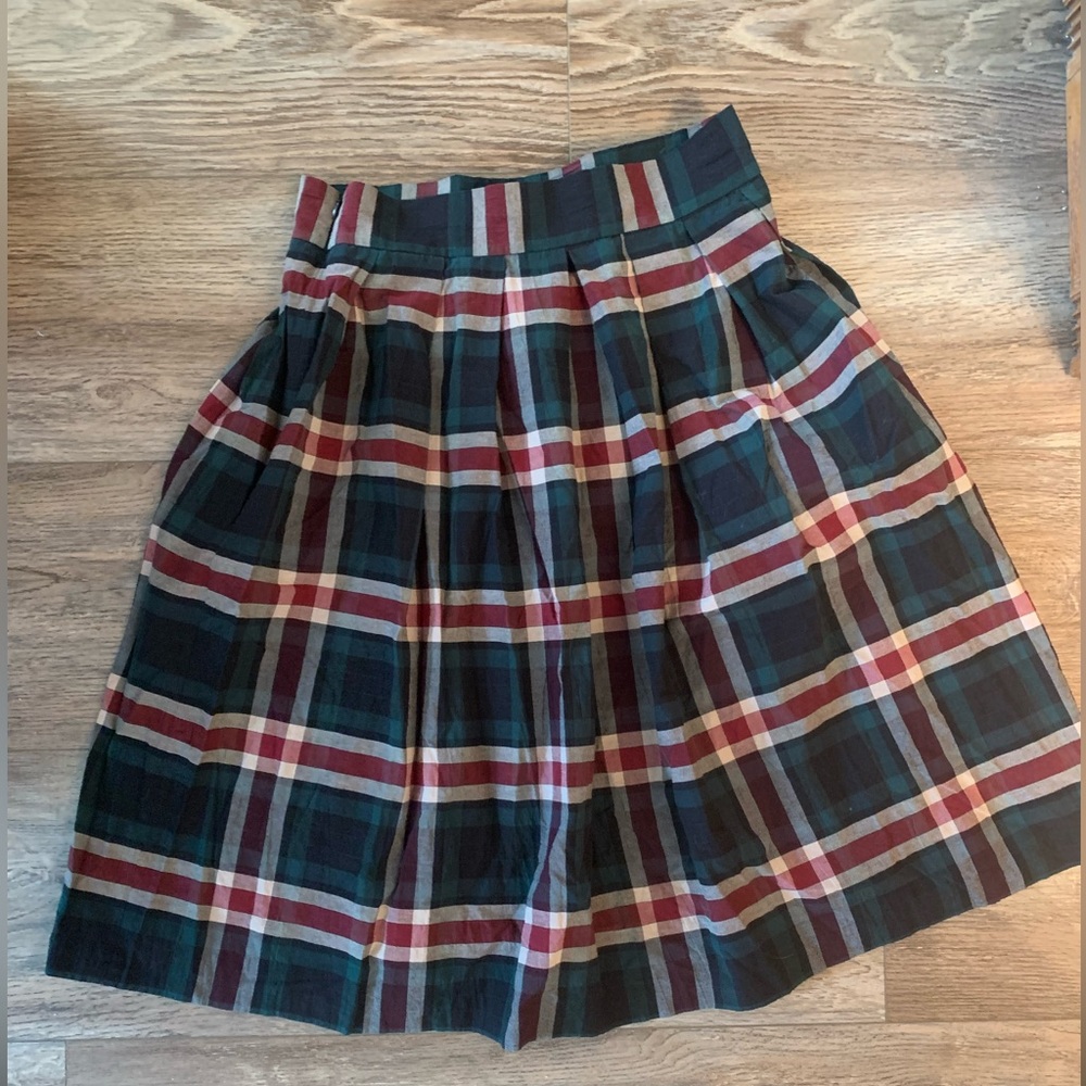 Green and red plaid skirt